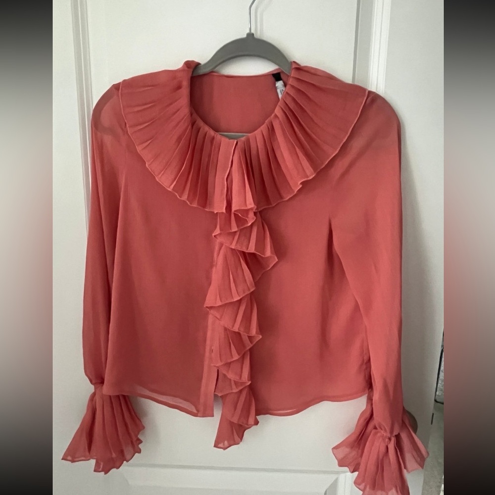 Zara Mid-Pink Pleated Ruffle Blouse